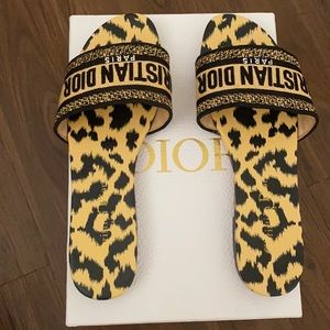 Dior D Way slide sandal, beige leopard